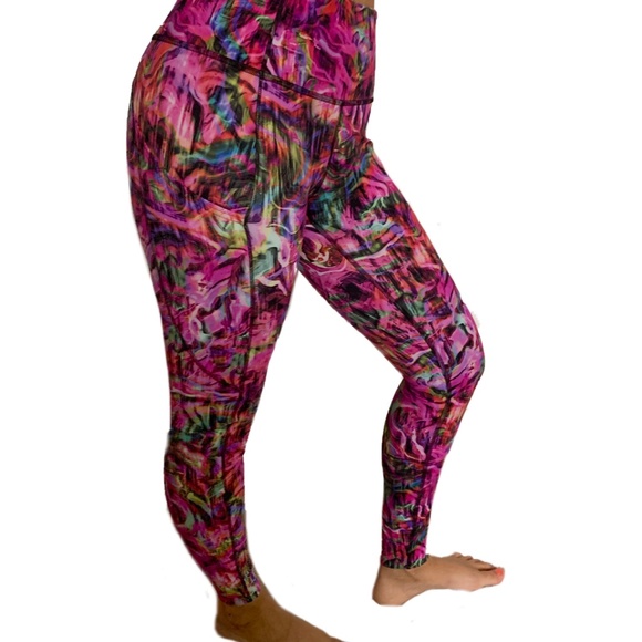 Lululemon Fast Free HR Tight 25 Hyper Flow Pink Black HYFL Nulux Pant Run Yoga - Picture 2 of 6